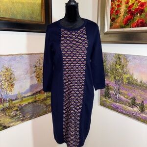 Spense Blue and Pink Sheath Dress 3/4 Sleeve Crew Neck